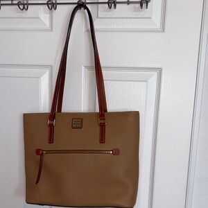 Dooney & Bourke Brown Leather Tote with Red Accents
